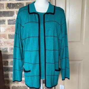 Allison Daley Teal & Black Cardigan Sweater Set Sz L and XL